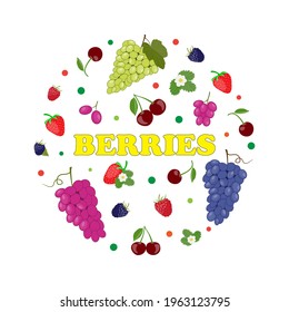 Vector circle card with berries. Round shape background. 