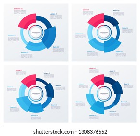 Vector circle chart designs, modern templates for creating infographics, presentations, reports, visualizations.