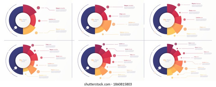 Vector circle chart designs, modern templates for creating infographics, presentations, reports, visualizations.