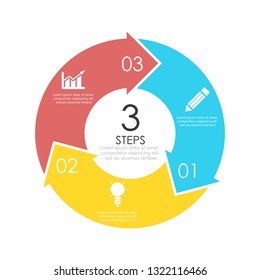 Vector Circle Chart Infographic Template With Arrow For Cycle Diagram, Graph, Web Design. Business Concept With 3 Steps Or Options. Abstract Background.