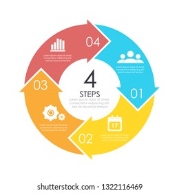 Vector Circle Chart Infographic Template With Arrow For Cycle Diagram, Graph, Web Design. Business Concept With 4 Steps Or Options. Abstract Background.