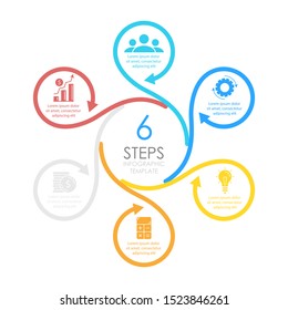 Vector circle chart infographic template with arrow for cycle diagram, graph, web design. Business concept with 6 steps or options.