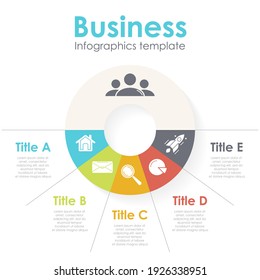 Vector circle chart infographic template for round cycle diagram, graph, web design. Business concept with 5 steps, options or processes. Abstract background.