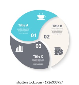 Vector circle chart infographic template for round cycle diagram, graph, web design. Business concept with 3 steps, options or processes. Abstract background.
