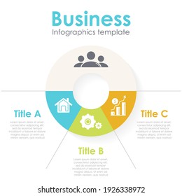 Vector circle chart infographic template for round cycle diagram, graph, web design. Business concept with 3 steps, options or processes. Abstract background.