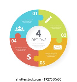 Vector circle chart infographic template for round diagram, graph, web design. Puzzle business concept with 4 steps, options or processes. Abstract background.