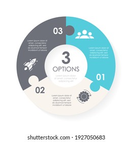 Vector circle chart infographic template for round diagram, graph, web design. Puzzle business concept with 3 steps, options or processes. Abstract background.