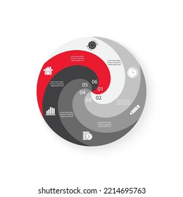 Vector circle chart infographic. Template with for cycle diagram, graph, web design. Business concept with 6 steps or options. Abstract background.