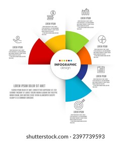 Vector circle chart infographic template colorful flat style with 5 options for presentations