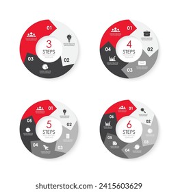 Vector circle chart infographic template for cycle diagram, graph, web design. Business concept with 3, 4, 5, 6 steps, options or parts. Abstract background.