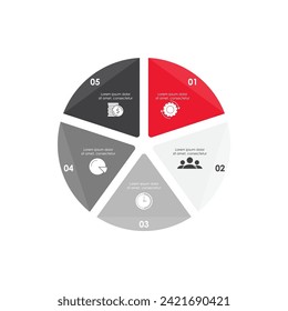 Vector circle chart infographic template for cycle diagram, graph, web design. Business concept with 5 steps, options or processes. Isolated on white background.