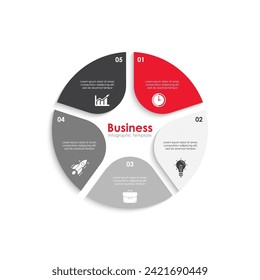Vector circle chart infographic template for cycle diagram, graph, web design. Business concept with 5 steps, options or processes. Isolated on white background.