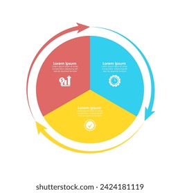 Plantilla de gráfico de círculo vectorial para diagrama de ciclo, gráfico, diseño web. Concepto de negocio con 3 pasos, opciones o procesos. Aislado sobre fondo blanco.