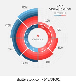 Vector circle chart infographic template for data visualization with 8 parts. 