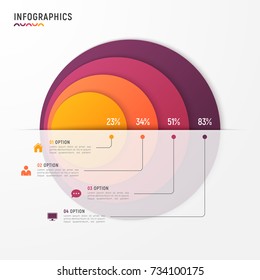 Vector circle chart infographic template for presentations, advertising, layouts, annual reports. 4 options, steps, parts.