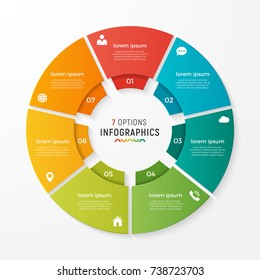 Vector circle chart infographic template for presentations, advertising, layouts, annual reports. 7 options, steps, parts.