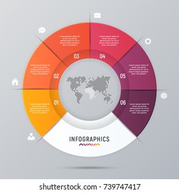 Vector circle chart infographic template for presentations, advertising, layouts, annual reports. 6 options, steps, parts.