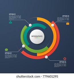 Vector circle chart infographic template for data visualization. 4 options, steps, parts.