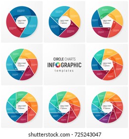 Vector circle chart infographic templates for data visualization. 3-10 options, steps, parts.