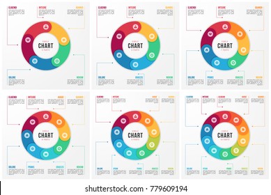 Vector circle chart infographic templates with 5 6 7 8 9 10 parts, processes, steps