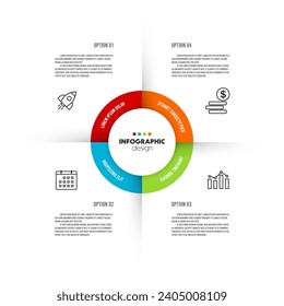 Vector circle chart into 4 option startup project minimal infographic design template modern for website menu interface