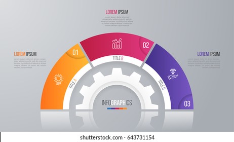 Vector circle chart template for infographics with 3 options.