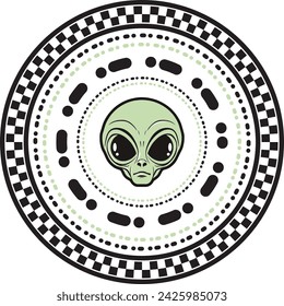 Vector Circle Checkerboard with Alien 