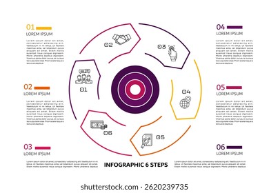 Vector circle circular arrows infographic, cycle diagram, presentation chart. Business concept with 6 options, parts, steps, processes. Vector Eps	
