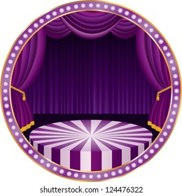 vector circle circus stage with purple curtain