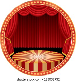 vector circle circus stage with red curtain