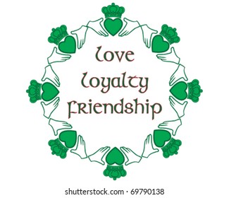 vector circle of claddaghs, representing love, loyalty, and friendship
