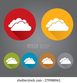 Vector : Circle Cloud, Cloud Computing Flat Long Shadow Style Icon, Label, Sticker, Sign or Banner