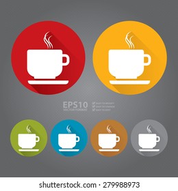 Vector : Circle Coffee Cup or Coffee Shop Long Shadow Style Icon, Label, Sticker, Sign or Banner