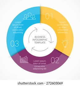 Vector circle color infographic. Template for cycle diagram, graph, presentation and round chart. Business concept with 3 equal options, parts, steps or processes. Linear graphic.