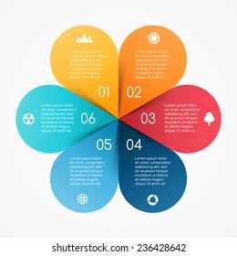 Vector circle color leaves infographic. Template for diagram, graph, presentation and chart. Business concept with 6 options, parts, steps or processes. Abstract background.