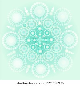 Vector circle of colored dots on background. Circular pattern. Decor rosette of points multiple size. Abstract hand dots frame. Vector illustration
