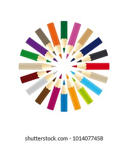 Vector circle colored pencils. Isolated on white background. Logo
