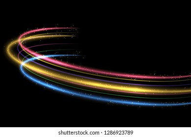 Vector circle colorful light tracing effect. Glowing magic fire ring trace