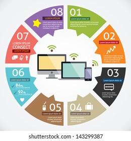 Vector circle computer and mobile device concepts with icons infographics