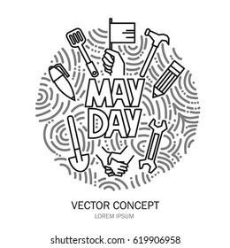 Vector circle concept for Labor Day. May Day line icons on white background.