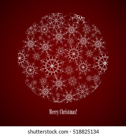 vector circle consisting of snowflakes on dark red background