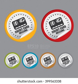 Vector : Circle Credit Card Welcome Product Label Infographics Flat Icon, Peeling Sticker, Sign