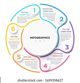 Vector circle design template for infographics with 6 options or steps.  Can be used for process diagram, presentations, workflow layout, banner, flow chart, info graph.