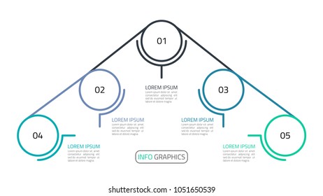Vector circle design template.Timeline with 5 steps or options. Vector linear infographic element.