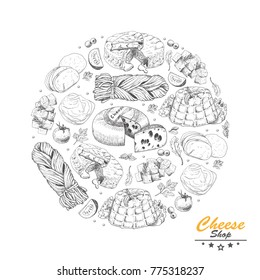 Vector circle from different types of cheese. Vector illustration for your design