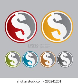 Vector : Circle Dollar Currency Icon, Label, Sticker, Sign or Banner 