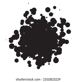 Vector circle with dotts, splatters. Abstract chaotic halftone geometric gradation. Dirty grunge spray brush. Dotted noise texture.