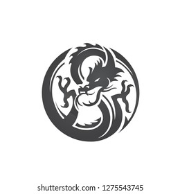 Vector Circle Dragon In Black Logo