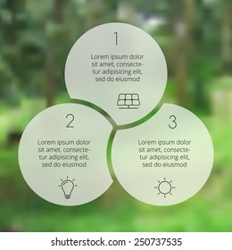 Vector circle eco infographic. Ecology template for diagram, graph, presentation and chart. Environmental care concept with 3 options, parts, steps or processes. Nature vector blur background.