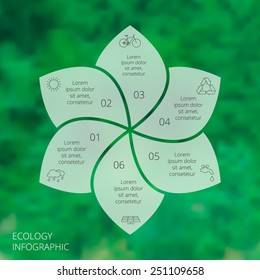 Vector circle eco infographic. Ecology template for diagram, graph, presentation and chart. Environmental care concept with 6 options, parts, steps or processes. Vector blur background